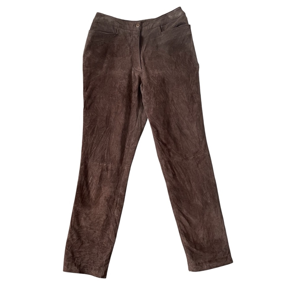 Chocolate Brown Suede Leather Women's Straight Leg Pants Y2K Western Cowgirl 8